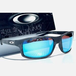 Oakley Gibston Sunglasses Matte Black Camo Polarized Prism Deep Water Blue Lense